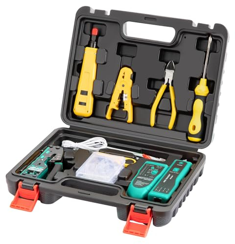 Gaobige Network Tool kit, Pass Through RJ45 Crimp Tool kit, Ethernet Crimper Cat6 Cat5 Cat5e Crimping Tool, Wire Tracker, 110/88 Punchdown Tool, Cat6 Pass Through Connectors, Stripper, Cutter