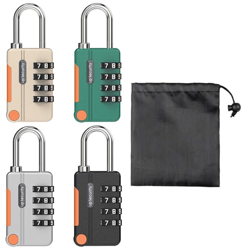 VEGCOO 4 Pcs Combination Padlock, Waterproof Zinc Alloy 4-Digit Combination Padlock with Oxford Cloth Storage Bag, Padlocks with Code for Luggage, Gym Lockers, Bicycles, Gates