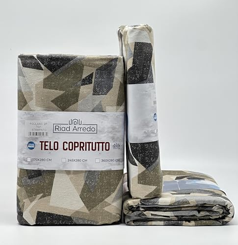 Riad Arredo Telo Arredo Copridivano Copritutto Moderno - Granfoulard Arredo Copriletto in Cotone Varie Fantasie - Tela Robusta Resistente Made in Italy (Picasso Tortora, 2 Piazze - 250x280 cm)
