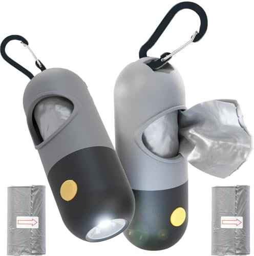 Kotbeutelspender mit Taschenlampe & Karabinerhaken, 2PCS Hundekotbeutel Halter mit LED, Hundekotbeutelspender, Hundekot Müllsäcke Träger, Haustierkotbeutelspender, Kotbeutelspender für Hunde
