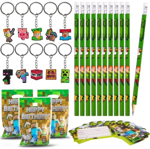 Ezydka Videospiel Party Mitgebsel, Gamer Kindergeburtstag Gastgeschenke Give Aways Junge Pinata Füllung für Kinder Geburtstag Geschenke(Schlüsselanhänger, Armbänder, Geschenktüten)
