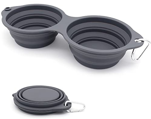 Ciotole per Cani 2 in 1 Ciotola da Viaggio Integrata Pieghevole Senza Bordo in Plastica Ciotola Portatile per Escursioni in Campeggio per Cani Gatti,Verde (grigio scuro)
