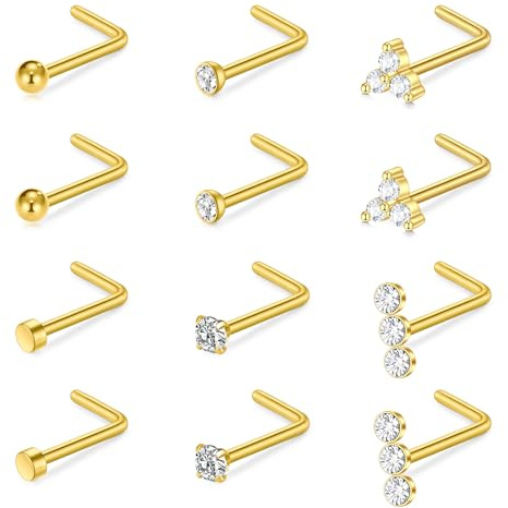 Funseedrr Nasenstecker 18G 20G Nasenschraube 2mm CZ Chirurgenstahl Nasenpiercing mit Zirconia Nase Nostril Piercing Schmuck 12 Stück Silber Gold