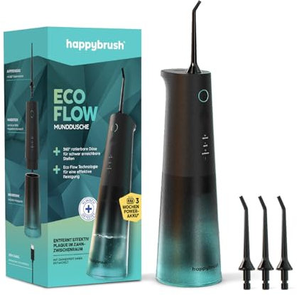 happybrush Irrigador bucal – Ganador de la prueba* – Prueba de 100 días – Flosser de agua inalámbrico para limpieza dental y espacios interdentales – Irrigador eficaz para una higiene bucal saludable