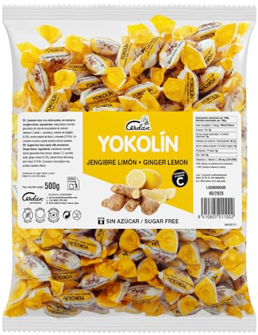Caramelos Cerdán - Caramelo sin Azúcar Yokolín - 500g | Sabor Jengibre Limóncon Vitamina C | Bolsa de 150 uds | Caramelo Duro Sin Gluten ni Alérgenos