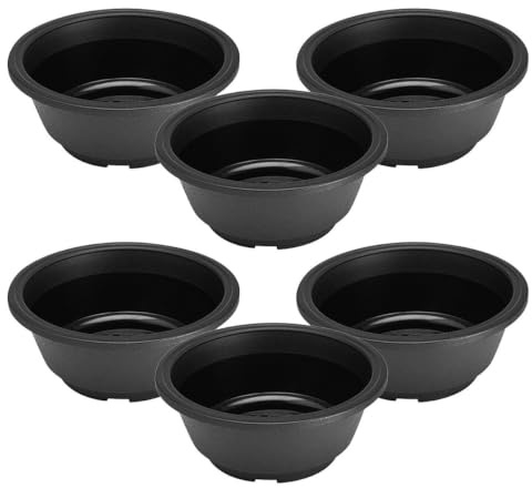IWOWHERO 6Pcs Succulent Plant Pots Plastic Shallow Flowerpot Round Nursery Bonsai Planter Bowl with Hollow Bottom for Indoor Outdoor Gardening Cactus Plant 6.10X6.10X2.76In