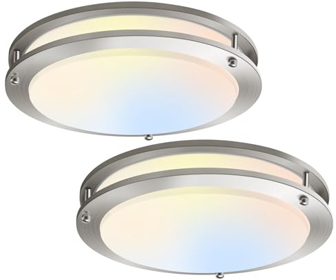 ALUSSO® 13 inch Flush Mount LED Ceiling Light, 5CCT（2700K-5000K） Adjustable Ceiling Lights, 20W 1300LM Dimmable Brushed Nickel Lighting Lamp Fixture for Bedroom Dining, ETL Listed (2PACK)