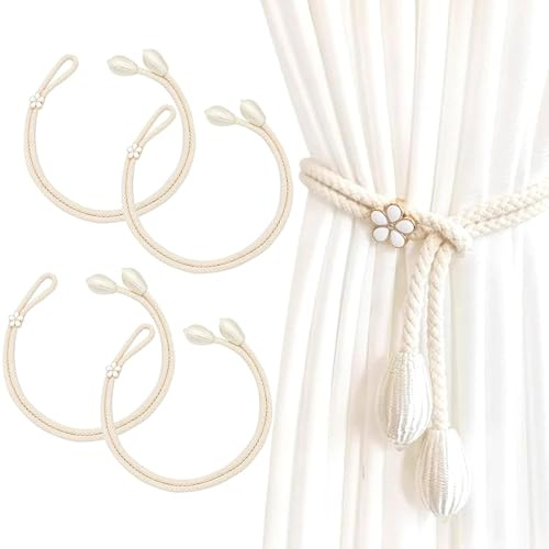 WiDream 4 Stück Vorhang Raffhalter, Gardinenhalter Raffhalter für Vorhänge, Curtain Rope Buckle, Handgestrickte Baumwolle Gardinen Raffhalter, Vorhanghalter, Raffhalter für Gardinen, Vorhang Halter