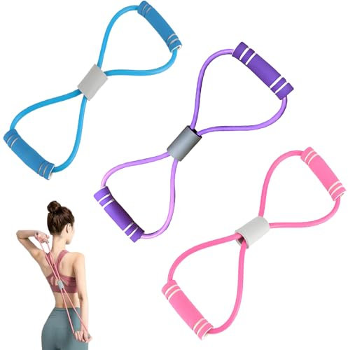 3PCS Resistance Band with Handles, Arm Figure 8 Resistance Band, home pilates kit for women, for Arm and Shoulder Stretch Strength Training(Purple, Pink,Blue)