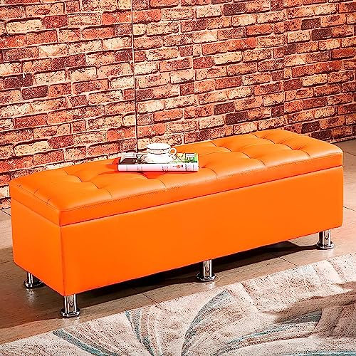 Panca contenitore rettangolare, panca per scarpe da ingresso, poggiapiedi imbottito in similpelle, pouf contenitore, panche moderne per soggiorno, camera da letto, baule portaoggetti-B 100x4