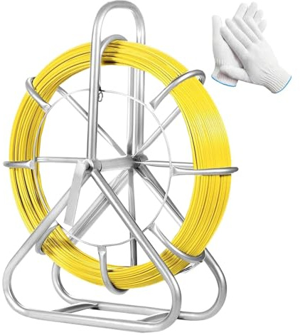 CISSIYOG 1/4*425FT Fiberglass Duct Rodder, Cable Duct Rodder with Steel Stand and Brake, Cable Running Rod, Fishing Tools for Walls and Electrical Conduit, Non-Conductive