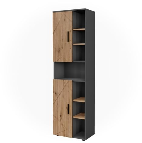 Vicco Hochschrank Irma, Anthrazit/Goldkraft Eiche, 50 x 172 cm | mit 2 Türen, mit integriertem Wäschekorb zur Trennung von Wäschearten
