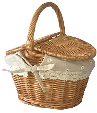 For Creative Basket Panier en osier fait à la main Panier de rangement de fruits avec poignée Double couvercle pour camping Leapfrog