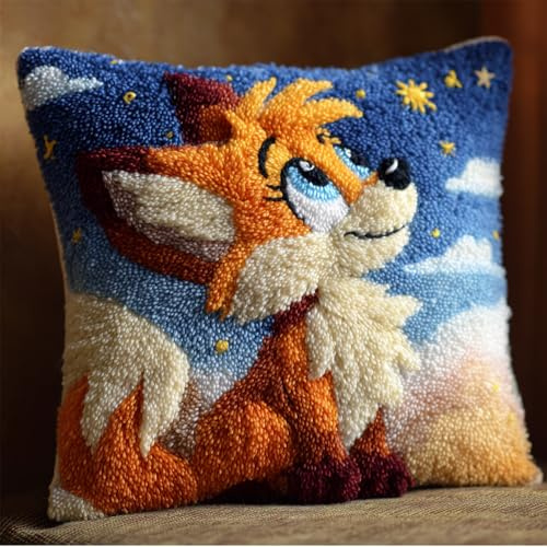Taxpy Knüpfkissen Zum Selber Knüpfen Für Erwachsene Und Kinder,Fuchs Schaut Zu Den Sternen Auf 43X43Cm Knüpfpackung Knüpfset Kissen - Tiermuster Zum Auswahl