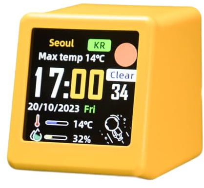 Ausi Stazione meteorologica da tavolo intelligente Wi-Fi, animazioni GIF fai da te, aggiornamenti meteo accurati, decorazione da tavolo, mini orologio digitale (giallo)