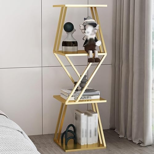 Qinhaixi Corner Bookshelf, Corner Shelf Small Bookcase, Wood Display Shelf, Bookshelf with Baffles Etagere Shelf Storage Rack for Living Room Study Room Office(Gold,120CM)