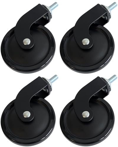 Gedotec Möbelrollen aus Metall Schwarz | Set 2× Rollen mit Bremse + 2× Rollen ohne Bremse | Ø 73,5 mm | Lenkrollen mit 8 mm Aufnahme | 48 kg Tragkraft | Gummi-Laufrollen | inkl. Einschlagmutter M8