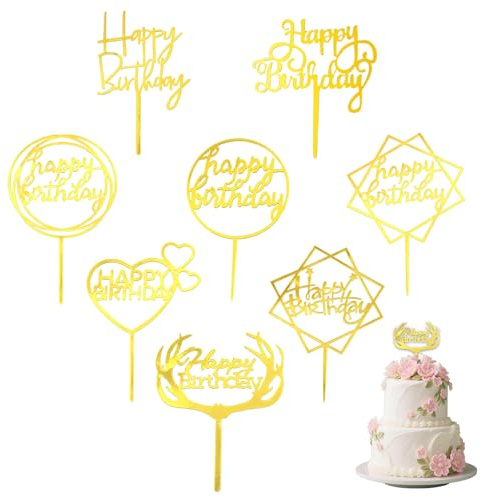 8Pcs Happy Birthday Cake Topper Acrylic Cake Toppers | Happy Birthday Cake Toppers Acrylic Cupcake Topper For Various Birthday Party Cake Decoration