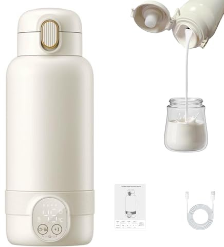 Flaschenwärmer,Tragbarer Flaschenwärmer Baby mit 500ml Einstellbare Temperatur(37-55°C) für Muttermilch, Formel oder Wasser,Bottle Warmer für Reise, Auto & Im Freien