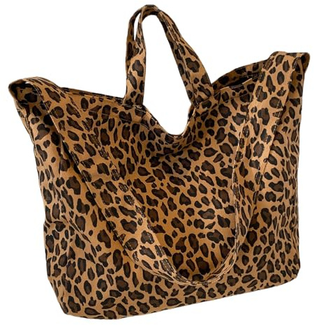 Prizmxed Tasche Leopardenmuster Damen，Canvas-Umhängetasche und Handtasche, Shopper mit Reißverschluss, Crossbody Bag Damen groß für Pendeln, Urlaub und Partys