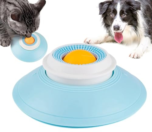 Schleckmatte Hund, Premium Leckmatte Hund mit Drehkugel & Saugnapf, Hundelickspielzeug, Lick Bowl für Hunde und Katzen, Slow Feeder Hunde Leckmatte, Langeweile Reduzierer