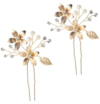 POPETPOP Lot de 2 Épingles à Cheveux de Mariage de Fleur à 5 Pétales Dorées Fourchettes à Cheveux de U Mariage Élégant pour Coiffure de Fête et Cérémonies