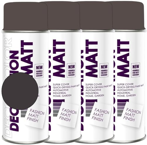 Deco Color 4er Sparpack Lackspray Matt nach RAL in 400ml zur Lackierung von Auto Stahl Aluminium Beton Holz (4 Dosen in braun MATT RAL 8019)