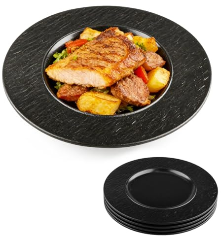 Chingcoo Juego de 4 platos llanos negros de 21,5 cm, de melamina mate, platos negros como platos de comedor y postre para el día a día, café y cena, barbacoa y exterior