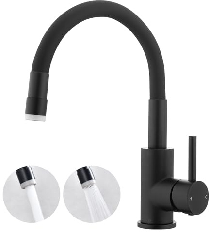JAKARDA Flexible Gooseneck Spout Bar Sink Faucet Black, 360° Swivel, Suitable for Bathroom Sink and RV Kitchen