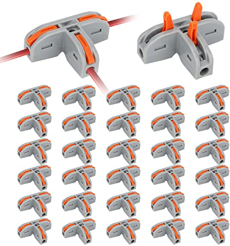 EEEKit 30pcs Compact Wire Conductor Connector, T-Shape Lever Nut Wire Connector, Quick Splitter 3-Port Electrical Connectors Blocks for AWG 28-12