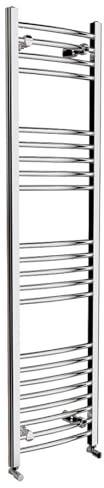 iBathUK Zypher Curved Wall Mounted Heated Towel Rail, 22 Column Steel High Thermal Output Hydronic Central Heating, Round Curved Designer Towel Radiator in Chrome, 1600 × 400mm