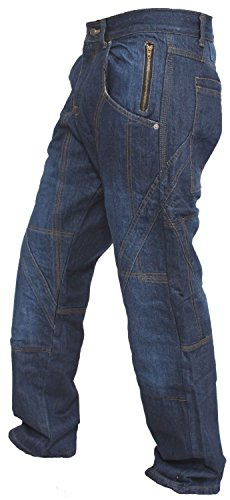 Newfacelook Motorcycle Pants for Mens Zip Pocket Blue Armaid Protective Lining Motorbike Jeans Hip and Knee Pads