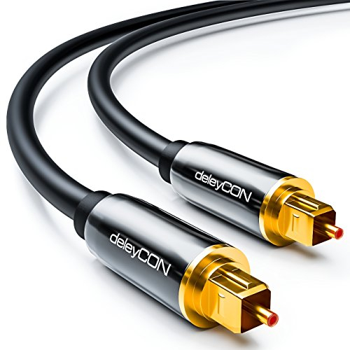 deleyCON 0,5m Optisches Digital Audio Kabel - S/PDIF - 2x Toslink Stecker - LWL Lichtwellenleiter Kabel Metallstecker 5mm Flexibel - Schwarz