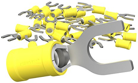 AUPROTEC 100x Gabelkabelschuhe Ø M6 teilisoliert 4,0-6,0 mm², gelb | Kabelverbinder und Crimpverbinder für Auto, Kfz, Hifi und Elektroinstallation Kupfer verzinnt