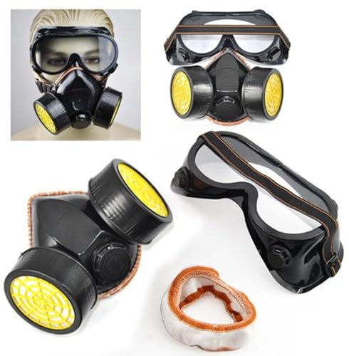 Masque Respiratoire Double Cartouche à Charbon Actif avec Lunettes Intégrées Protection Gaz Vapeurs Peinture Soudage