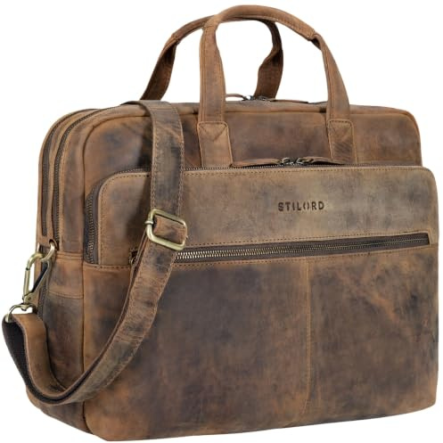 STILORD William Klassische Aktentasche Herren Leder XL Laptoptasche 15,6 Zoll Lehrertasche Echtleder Vintage Businesstasche mit Schultergurt und Tragegriff für Büro Farbe:Kara - Cognac