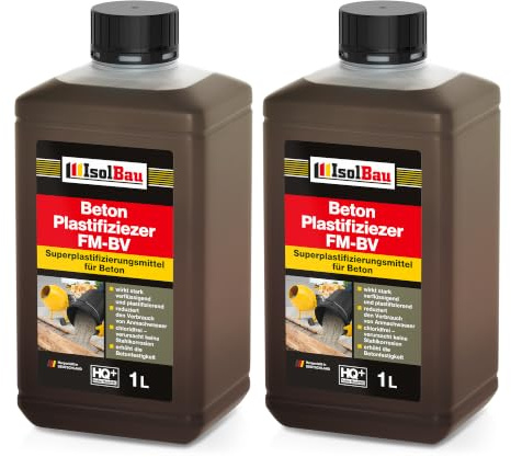 Isolbau Beton Plastifizierer FM-BV - 2 x 1 Liter, stark verflüssigend & plastifizierend – Betonverflüssiger Fliessmittel als Zusatzmittel für Estrich, Beton, Mörtel - Chlorfrei, keine Stahlkorrosion