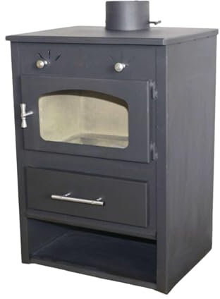 Stufa a Legna in Acciaio 6.9-11 kW Roma con Vetro Ceramico Ampia vista fuoco Portalegna