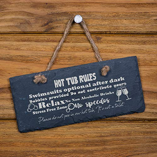 Hot Tub Rules Novelty Hanging Garden Stone Slate Plaque Pool Funny Gift