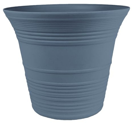 The HC Companies Sedona Pot de Fleurs Rond à Auto-arrosage – Pot de Fleurs décoratif en Plastique léger pour intérieur et extérieur, Fleurs, Herbes, Bleu Ardoise de 22,9 cm