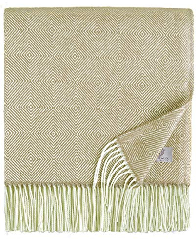 Linen & Cotton Extra Douce et Legere Couverture en Laine Agneau Diamond - 100% Laine Merinos, Beige Creme (140 x 200 cm) pour Chambre à Coucher ou Salle de Séjour Plaid de Salon de Lit Hiver Eté