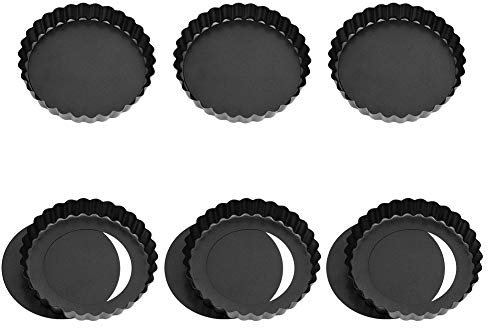SUSSURRO 6 Stück Tartelette Förmchen Torteletts Törtchenformen 12 Cm Mini Tarteform mit Hebeboden Kohlenstoffstahl Eierkuchenform Nonstick Round Tart Torte Baking Pan