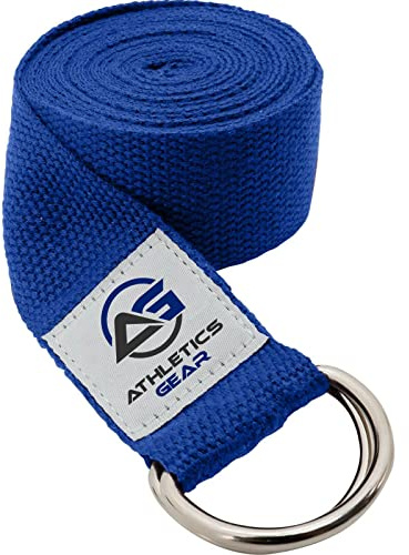 Cintura da yoga con fibbia ad anello a D in metallo, lunghezza 1,8 m e larghezza 3,8 cm, realizzata in cotone resistente per allungare e flessibilità, colore: blu