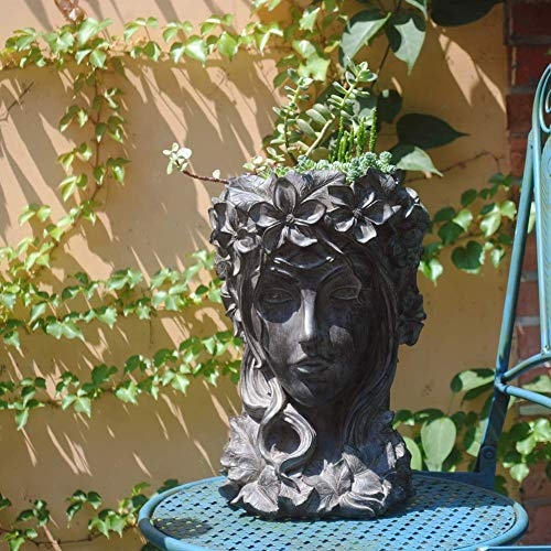 WLVG Statue de Buste de première qualité de déesse créative, Statue de planteur de tête, Pot de Fleur de Sculpture de décor de Jardin à la Maison pour Le décor de Cour de Jardin Noir 23x23x35cm