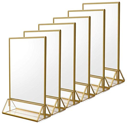 Gardenlovers Thekenaufsteller, 6 x Acryl Aufsteller mit goldenen Seitenkanten - auch als Werbeaufsteller/Tischaufsteller für Hochzeitsparty oder auf Theke nutzbar (12,7 x 17,8 cm (Nicht für A5))