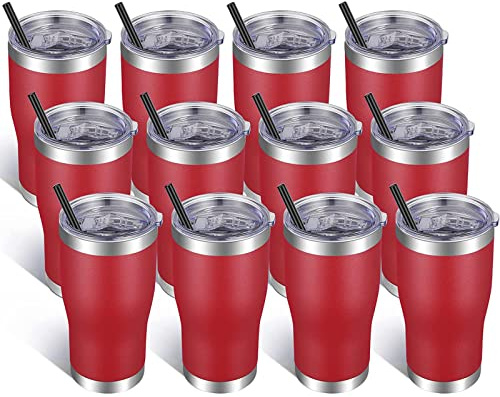 VEGOND 20oz Tumbler Stainless Steel Tumbler Cup with Lid And Straw Vacuum Insulated Double Wall Travel Coffee Mug(Brick Red 12 Pack)