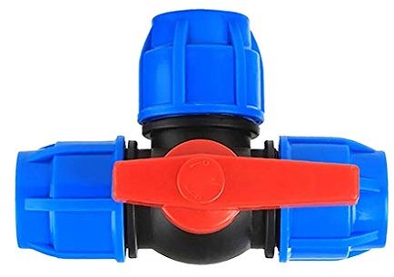 MDD 1/2 3/4 1 2 3 / DREI-Wege-Kunststoffkugelhahn, T-Typ PE Fast Connection Rohr Quick Union 20/25/22/40/50/63mm (Color : Blue Type, Size : 20mm)