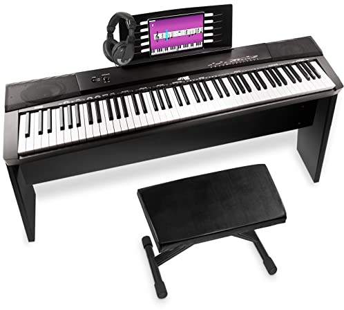 MAX KB6W E Piano 88 Tasten, Set, feststehendes Stage Piano Keyboard mit Hocker, Kopfhörer, Anschlagdynamik, USB Midi Anschluss, Sustain Pedal, Digital Piano, E Klavier, Midi Keyboard - Schwarz