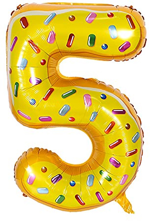ANCLLO 81,3 cm Donut-Luftballon, Geburtstags-Folienballon, Party-Dekoration, Helium, Mylar, digitale Luftballons, Donuts (Nummer 5)