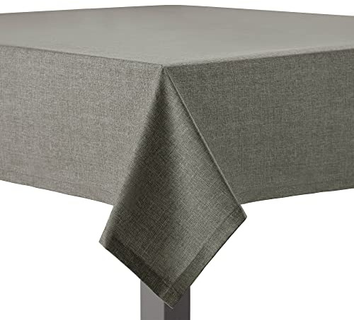 Flowen Mantel Antimanchas para Mesa Cuadrato 140x140 Gris. Ideal para Interiores,Comedor,Salon,Manteles para Exterior y Jardin. Mantel 100% Algodón Resinado en Tela Impermeable Efecto Lino.